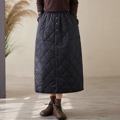 Bomullsvadderad plus size Hög midja vintage Vår höst Vinter vardaglig lös lång för kvinna kjolar damkjol