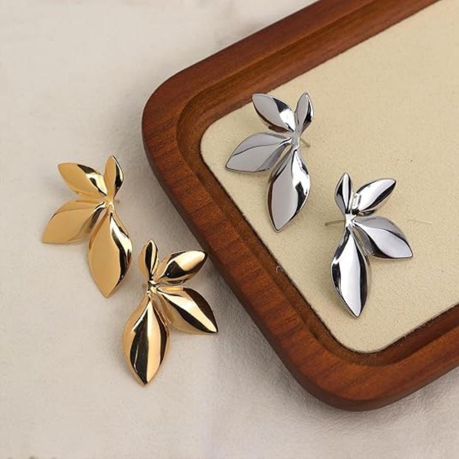 Minimalist Women Jewelry Stainless Steel Leaf Earrings 18K Gold Plated Rotating Leaf Earrings