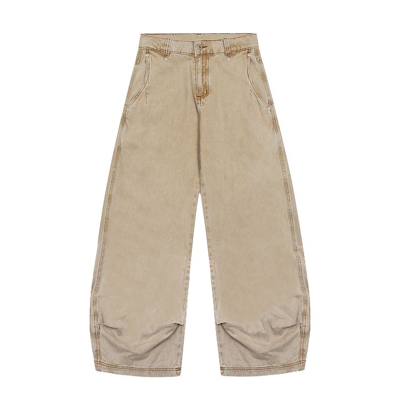 

Madwitch American-Style Washed Drape Machete Jeans Men s and Women s Loose Casual Cleanfit Trendy Pants Brown X L