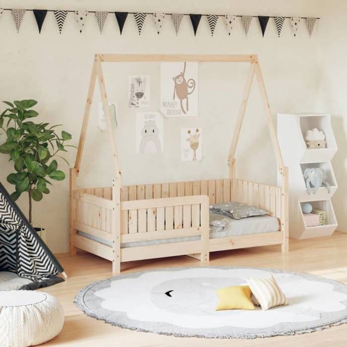 VidaXL Bed Frames for Children, Single Bed with Slatted Base, Bedroom Furniture, Scandinavian, Brown 70x140 834501