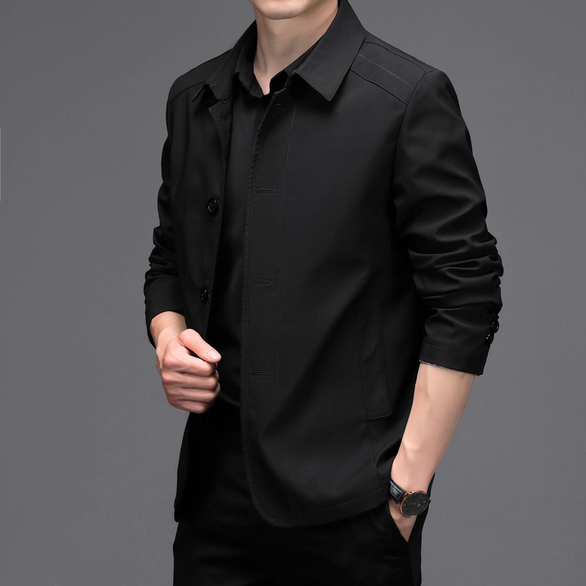 

2025 Autumn Simple Korean Style Men s Lapel Single-breasted Casual Jacket 185 [140-160 lbs] чёрный