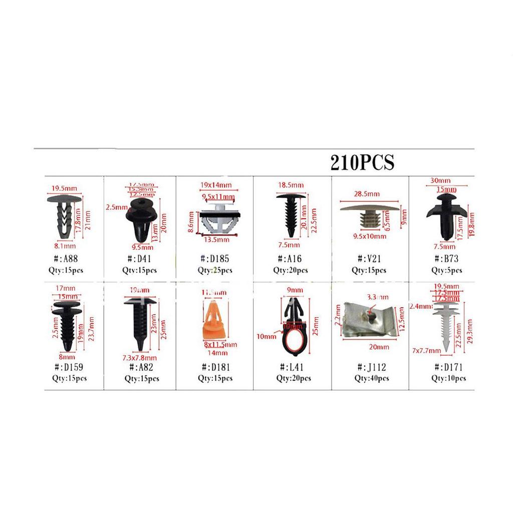 210-Piece Trim Panel Clips for Jeep, Chrysler, Chevrolet, Iveco, Hyundai