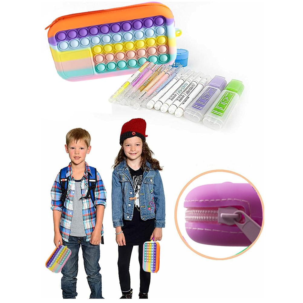 Push Bubble Pencil Pen Case Sensory Silicone Toy Stationery Storage Bag Decompression Toy for Kids Students Gifts
