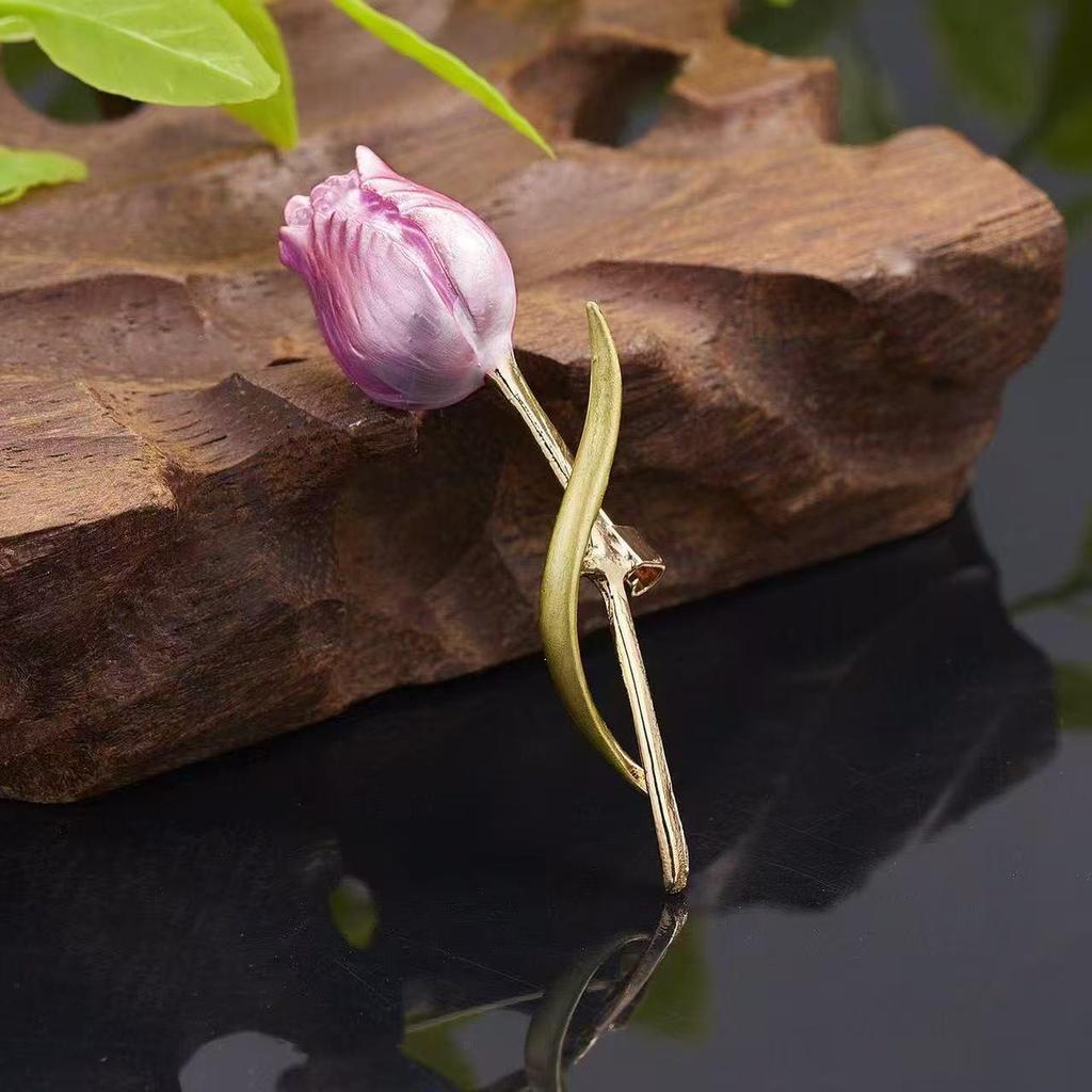 Exquisite Japanese Purple Tulip Brooch for Elegant Hanfu Suits & Accessories