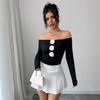 Autumn Winter Women's 3D Floral Off Shoulder Off The Shoulder Slim Long Sleeve T Shirt Top Women Fashion Casual Slim Fit Ladies Elegant Top
