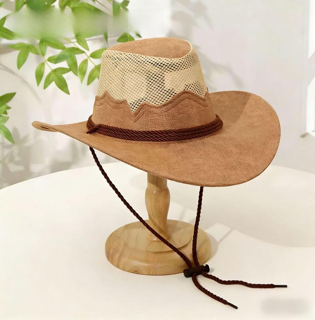 Cowboy Hat With Mesh Breathable Cotton Linen For Sun Sun Protection