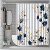 1Pc Blue Floral Pattern Shower Curtain With Hook, Shower Curtain, Bathroom Partition, Bathroom Accessories, Home Decoration