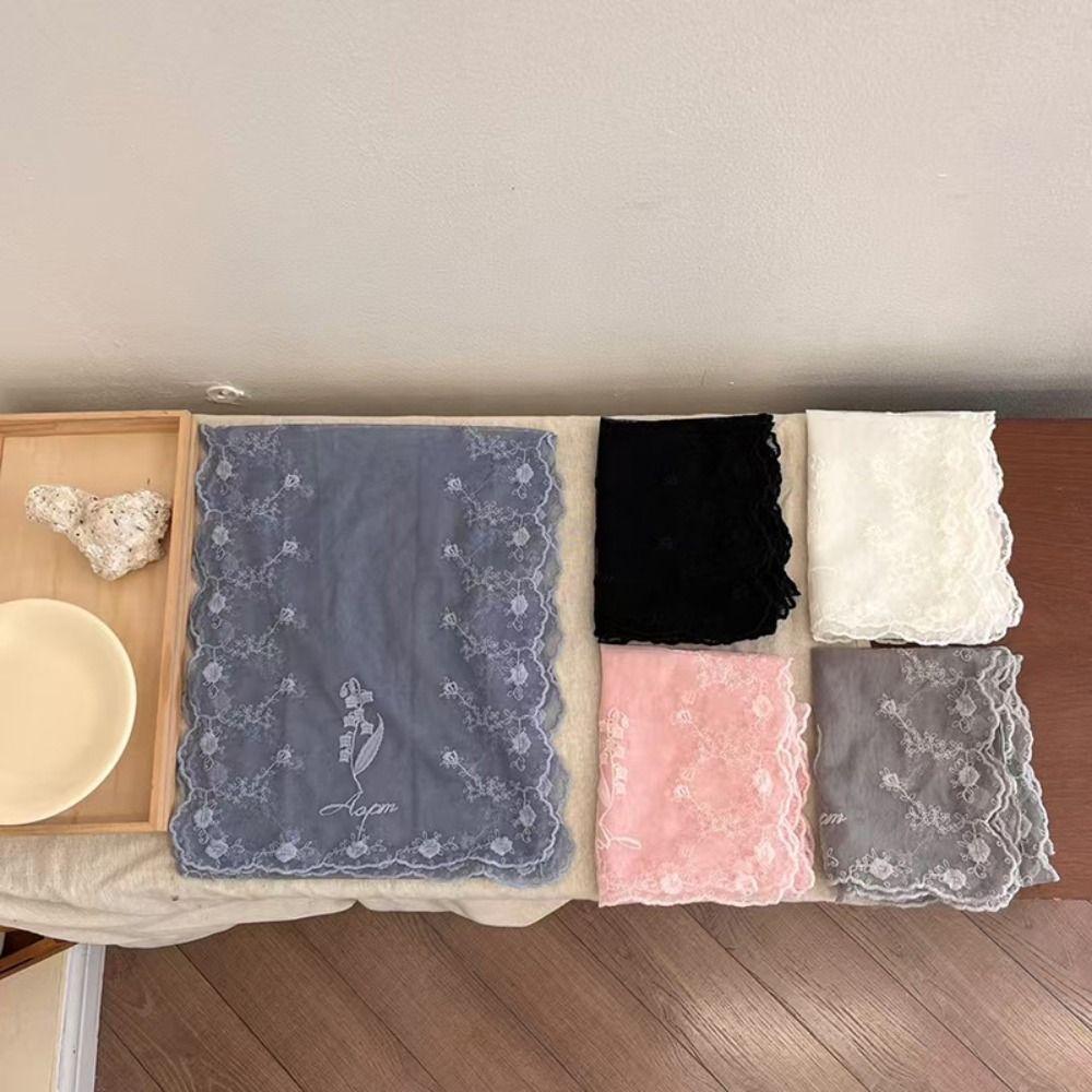 Retro Embroidered Flower Lace Scarf Breathable Mesh Lightweight Female Headscarf Long Sunscreen Shawl Women