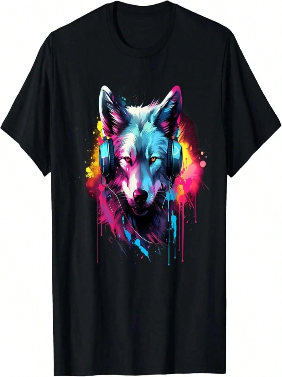 Colorful Cool Wolf Dj Headphones Music For Wolf Face Lover T-Shirt S разноцветный