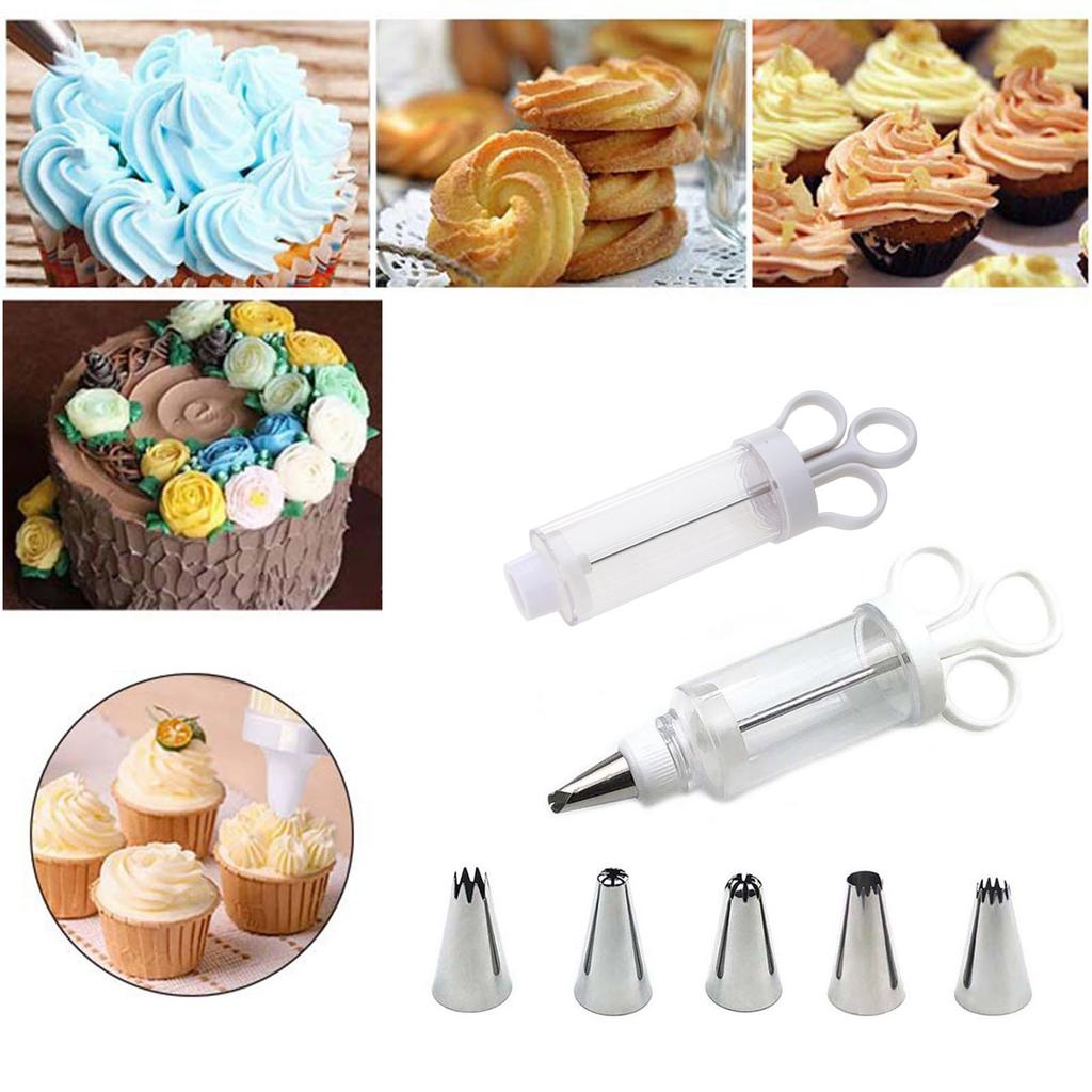 Cupcake Frosting Filling Injector with 5 Icing Nozzles Dessert Decorating Syringe Set Kitchen Baking Pastry Tool