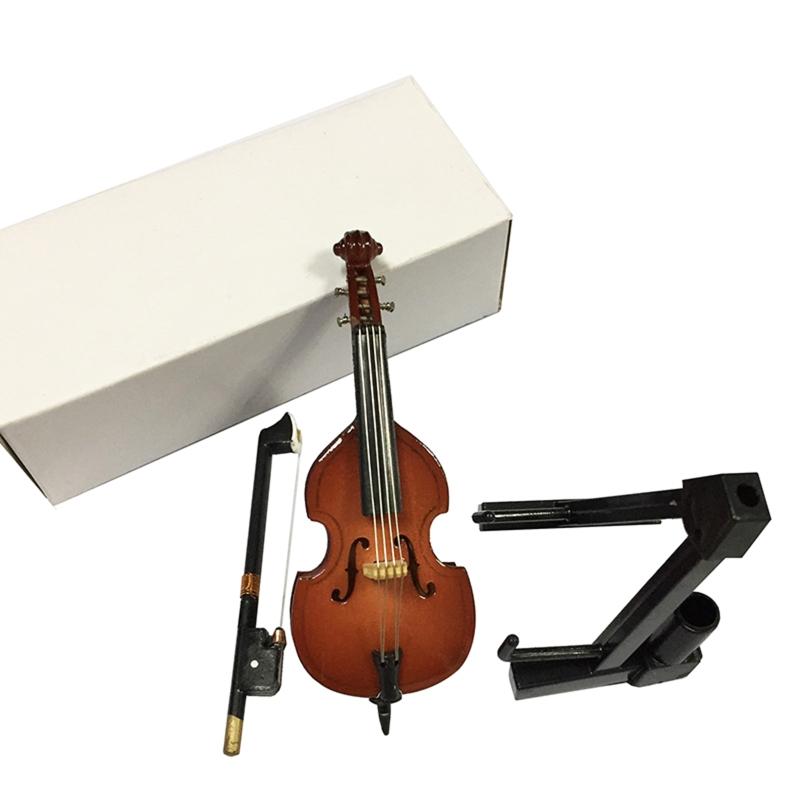 Wooden Miniature Electric Guitar Bass w/ Stand & Case Mini Musical Instrument Miniature Dollhouse Model Birthday Present