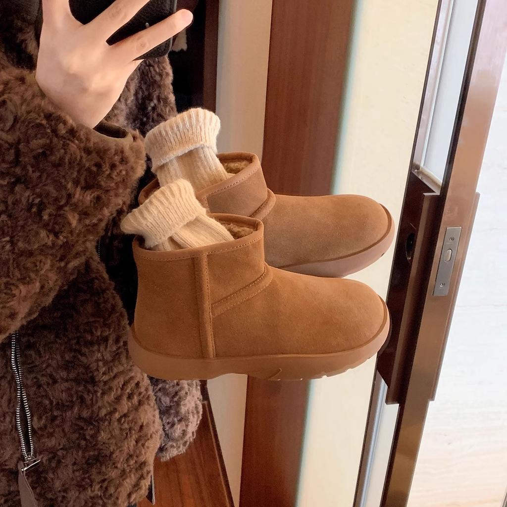 Integrated Fur~ Round Head Thick Sole Warm Cotton Shoes Age-reducing Piled Thickened Short Snow Boots Women's Autumn and Winter Anti-cold