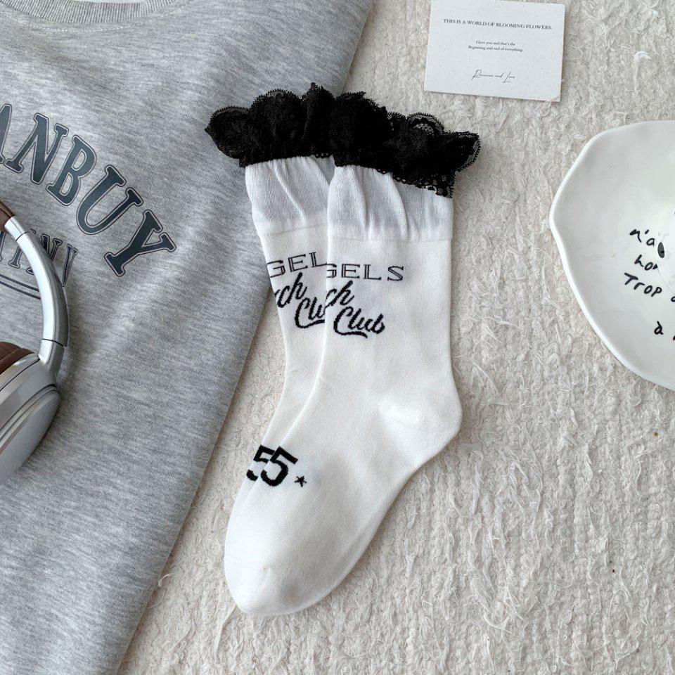 

Носки женские до середины икры Lolita Academy с кружевной отделкой - Модные носки-скранчи в корейском стиле One Size белый