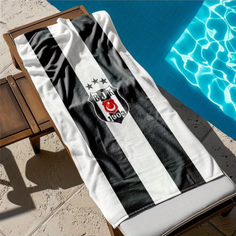 

Besiktas-JK Soccer Club Official Black & White Logo Beach Towel - Quick-Dry Absorbent Large Rectangular Towel, Soft Pool, Travel W40*H60(CM)