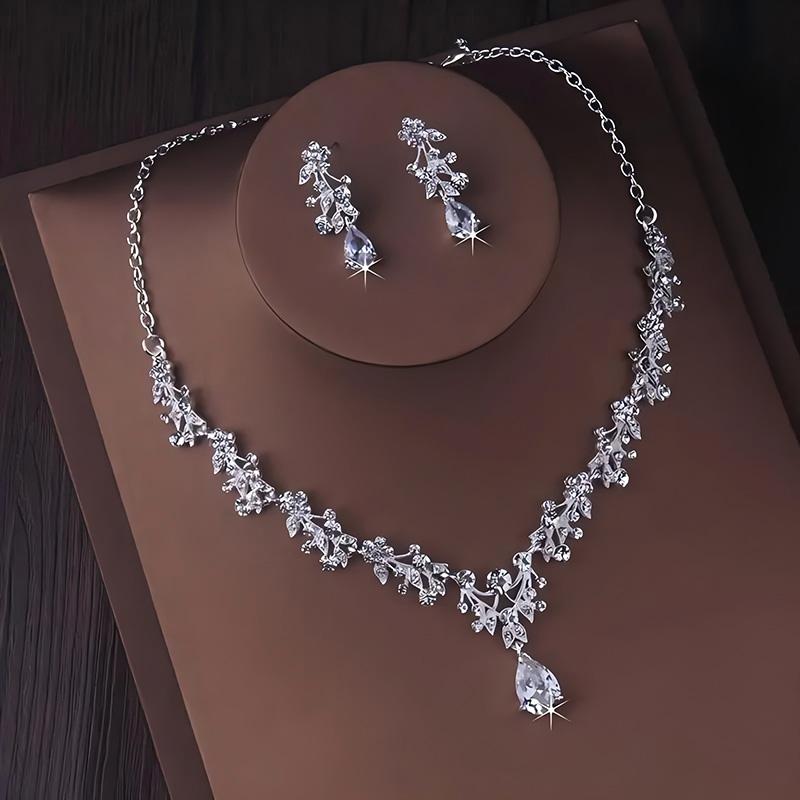 Fashion Bridal Jewelry Wedding Accessories Zircon Rhinestone Set Wedding Banquet Party Versatile Luxury Women's Necklace Earring