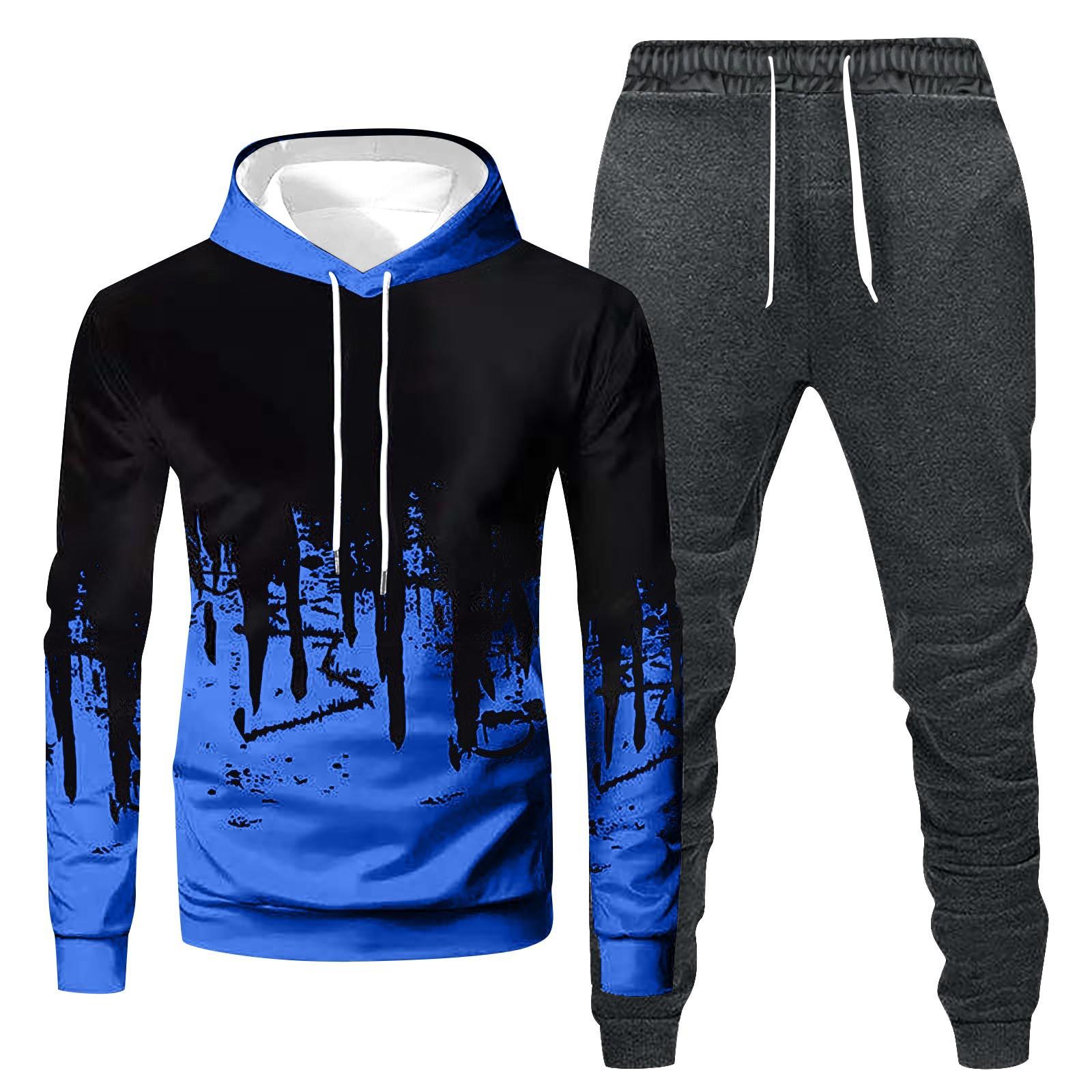 

Мужской спортивный костюм с капюшоном, унисекс, двухсекционная одежда для бега, пуловер с длинными рукавами, толстовки с капюшоном + комплект спортивных штанов XXL синий