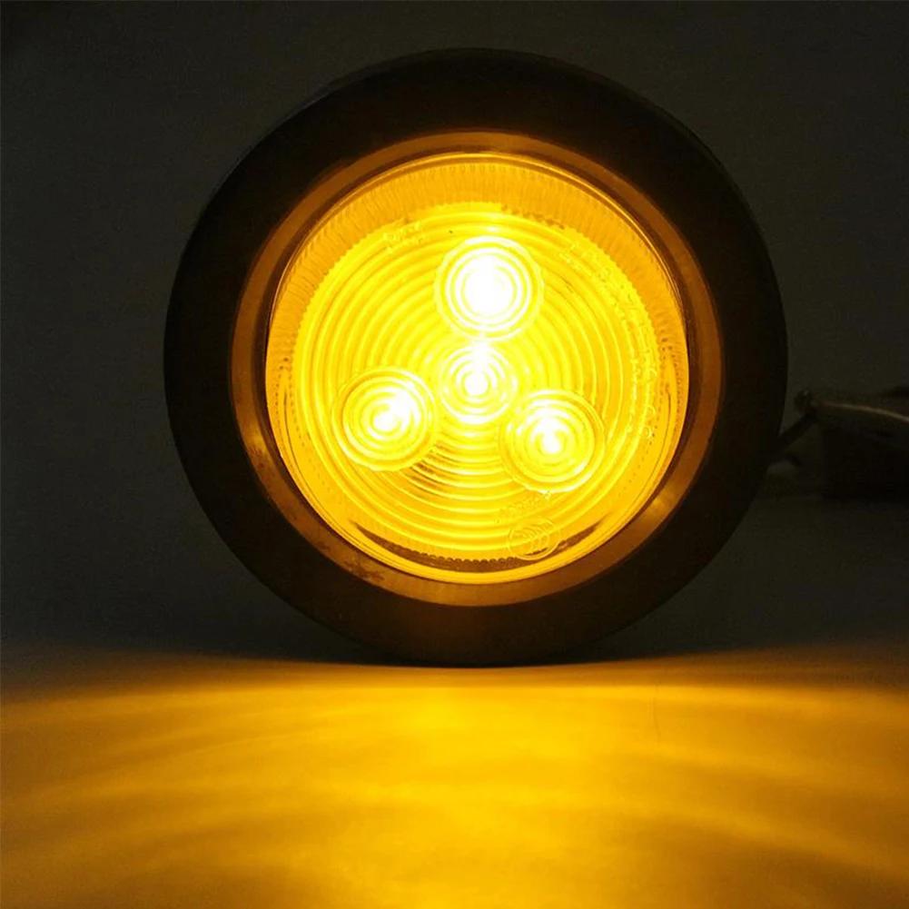 2pcs Yellow Red 4 LED Side Marker Clearance Light Orange Lamp Indicator 10V-30V For Truck Trailer Caravans RV Lorry Boat