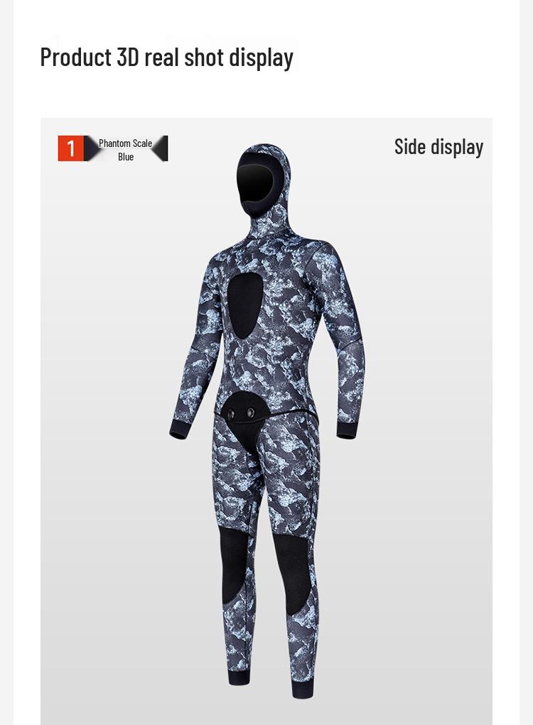 5mm Thermal Light Skin Diving Suit with Hood for Winter Swimming, Deep Diving, Surfing, Fishing, and Hunting.