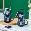 Astronaut Rabbit Ceramic Mugs (Set of 2) with Lid & Spoon