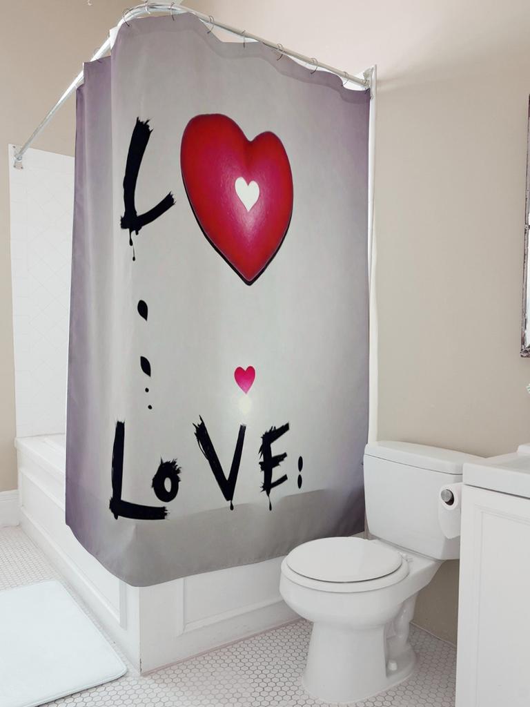 Love Heart Shower Curtain - Waterproof, Mildew-Resistant, Machine Washable For Romantic Bathroom Decor