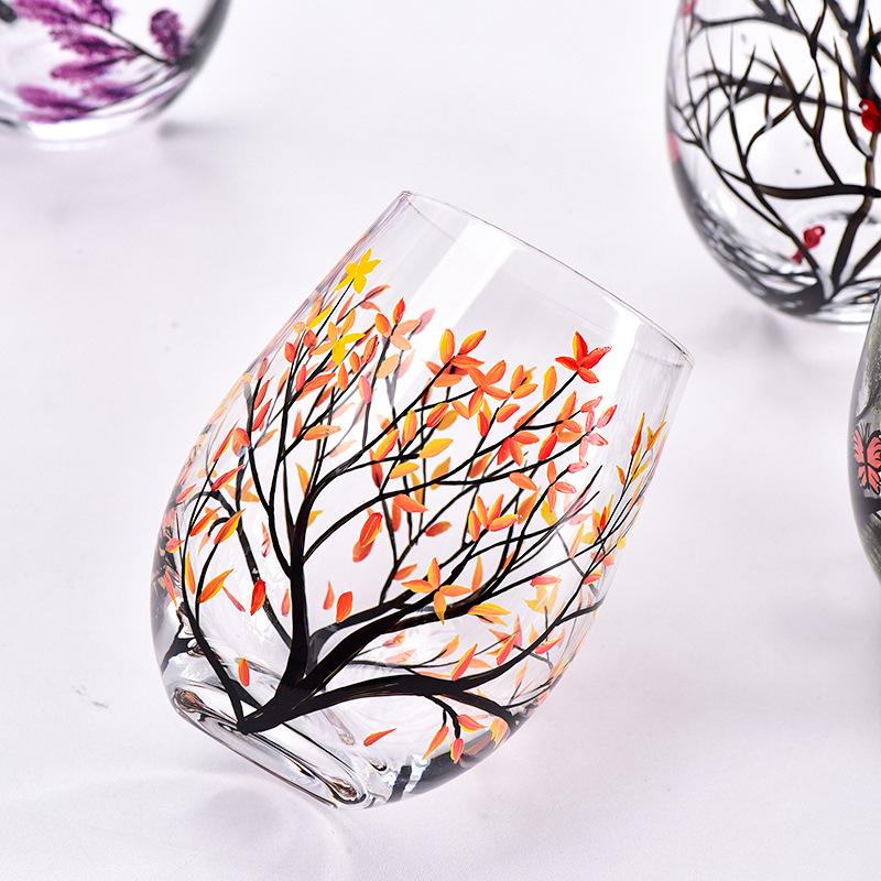Hand-Painted European Crystal Wine Glass - Four Seasons Design for Home Decor