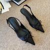 Bow pointed head empty word bag head sandals 2025 women's fashion new summer temperament versatile high heels