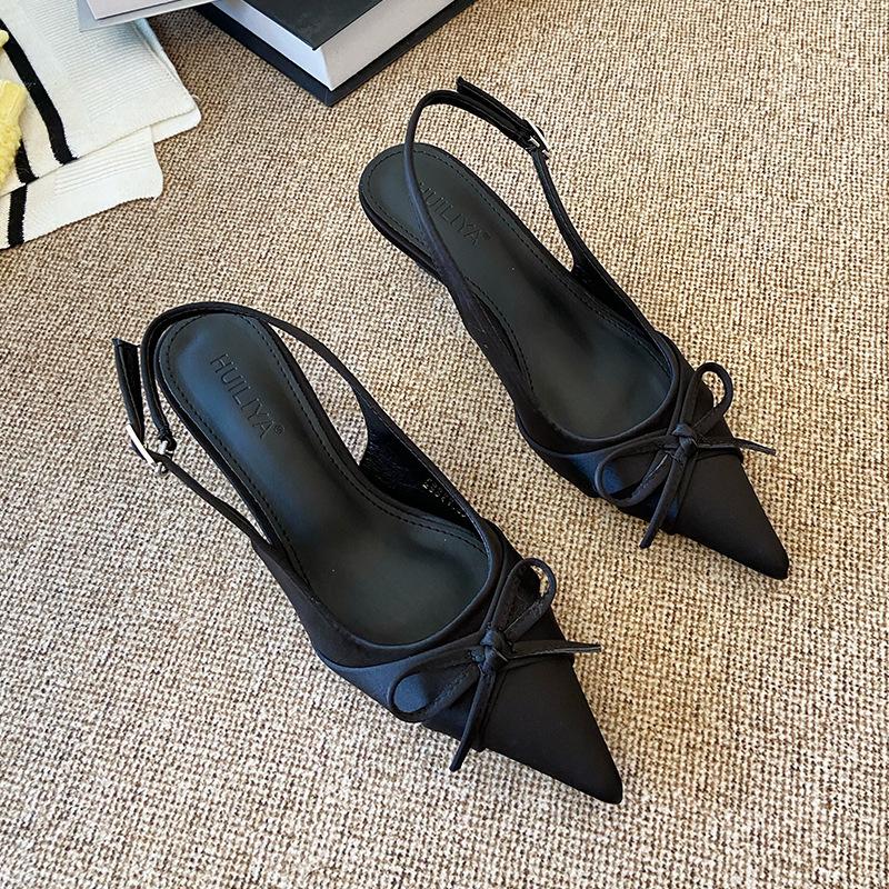 Bow pointed head empty word bag head sandals 2025 women's fashion new summer temperament versatile high heels