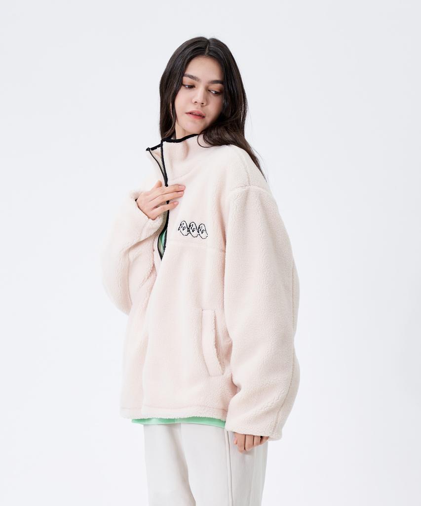 Mozmoz Ghost Embroidery Fleece Zip-Up Ivory