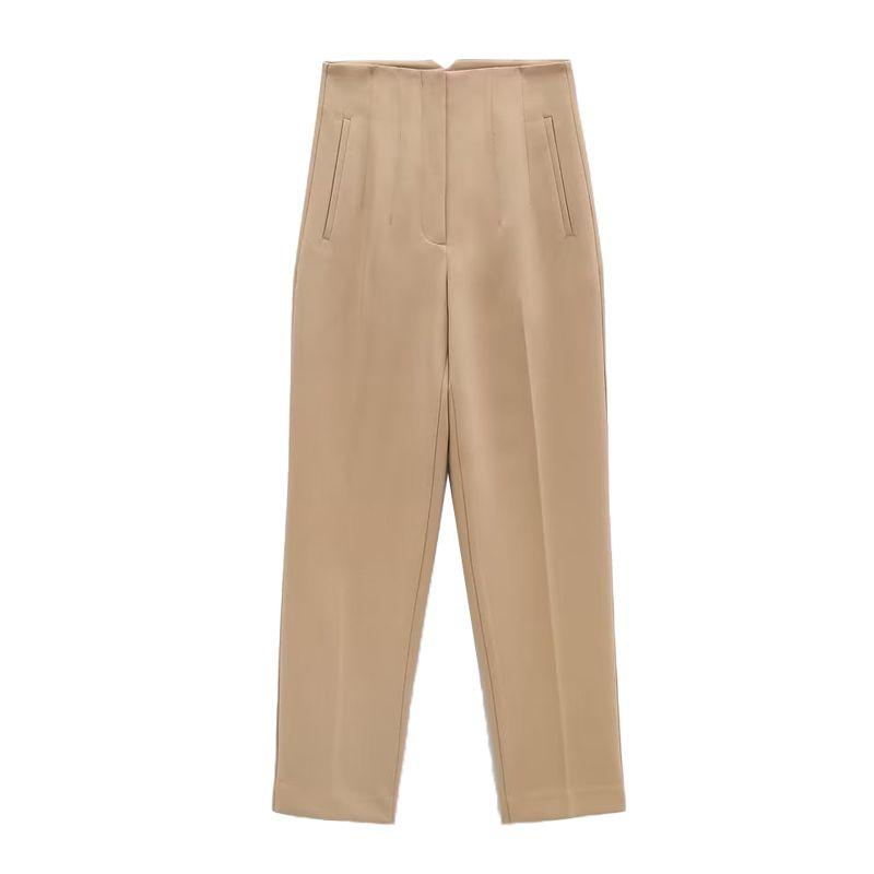 Fashion Commuter Front Pleated Ankle-High Waist Casual Pants