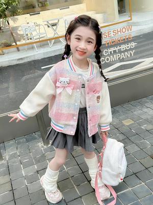 Girls' Woolen Baseball Jacket 2025: Autumn Fashionable Coat for Baby and Children.
