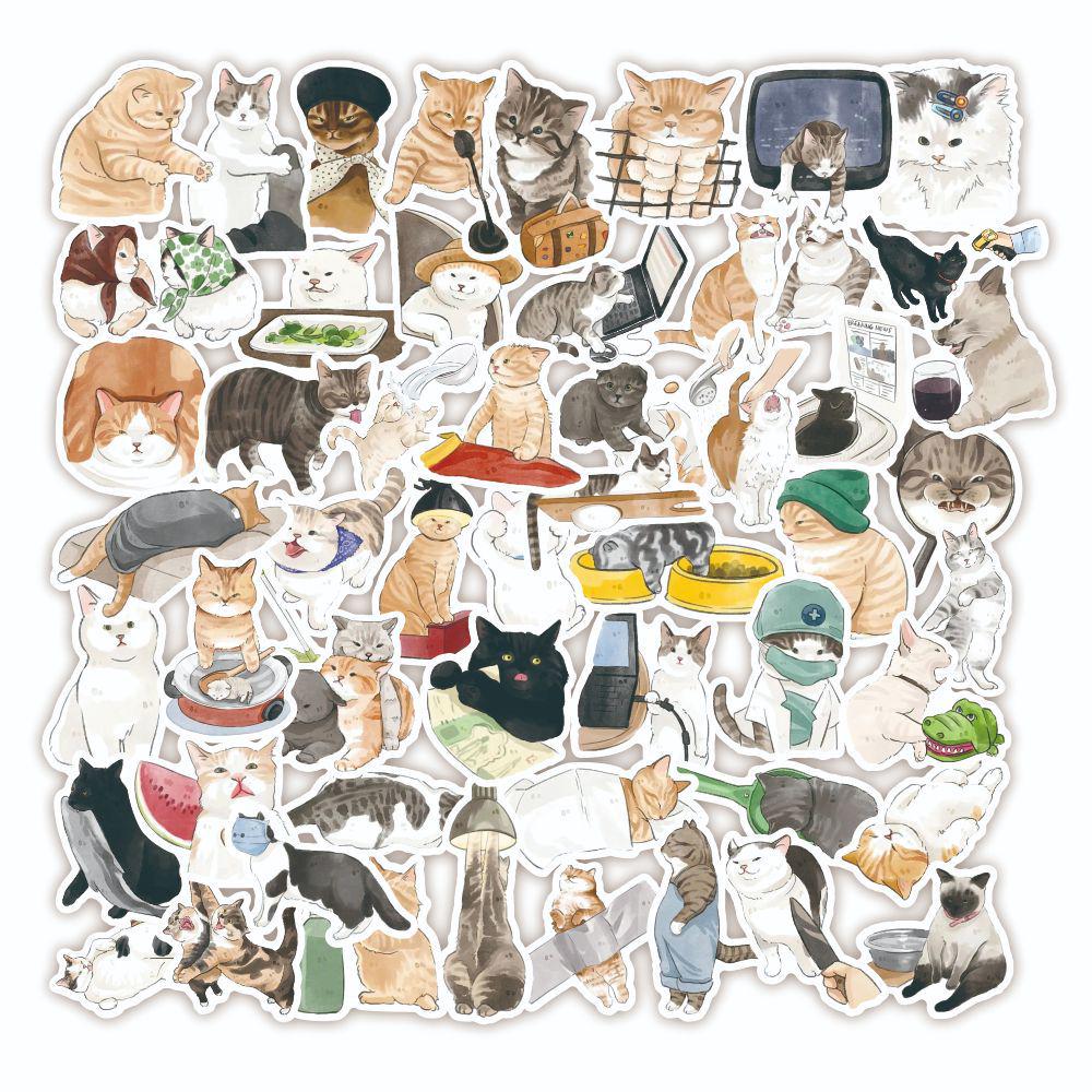 

Cute Kitten Hand-Drawn Stickers - 54 Waterproof Decals for Diary, Suitcase, Skateboard, Helmet