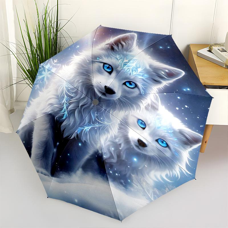 

Winter Wolves Theme 8 Bone Hand Automatic Folding Umbrella, Compact and Portable Design, A Perfect Gift for Birthday, Christmas or Business
