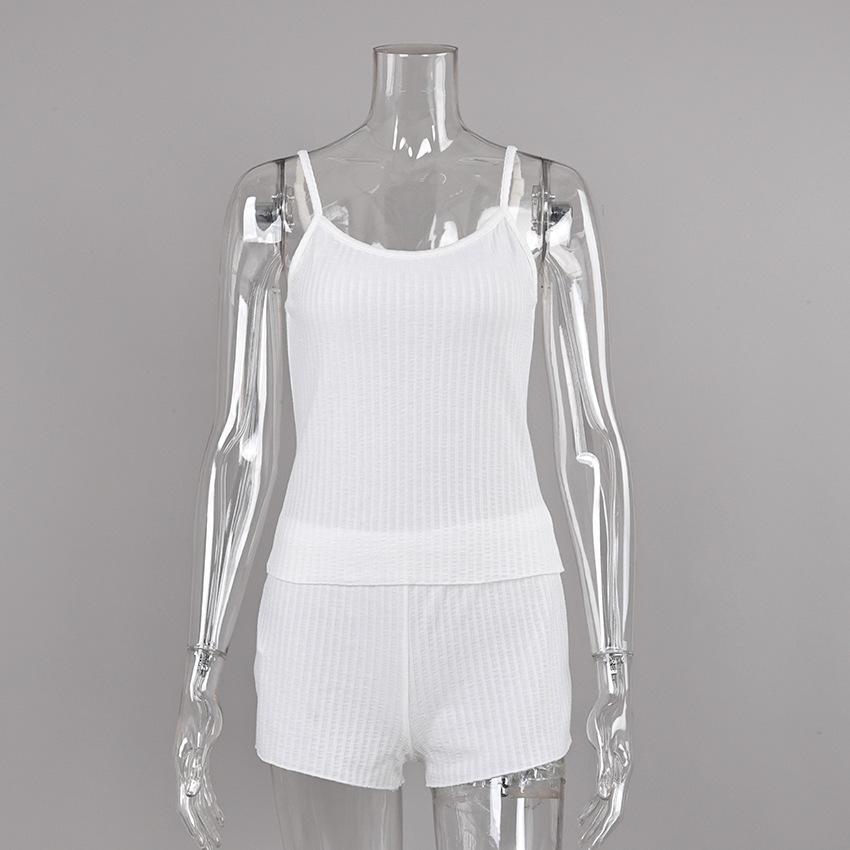 New European and American Style Pajamas Knitted Suspender Vest Shorts Two-piece Set Skin-friendly, Breathable and Comfortable Loungewear Women
