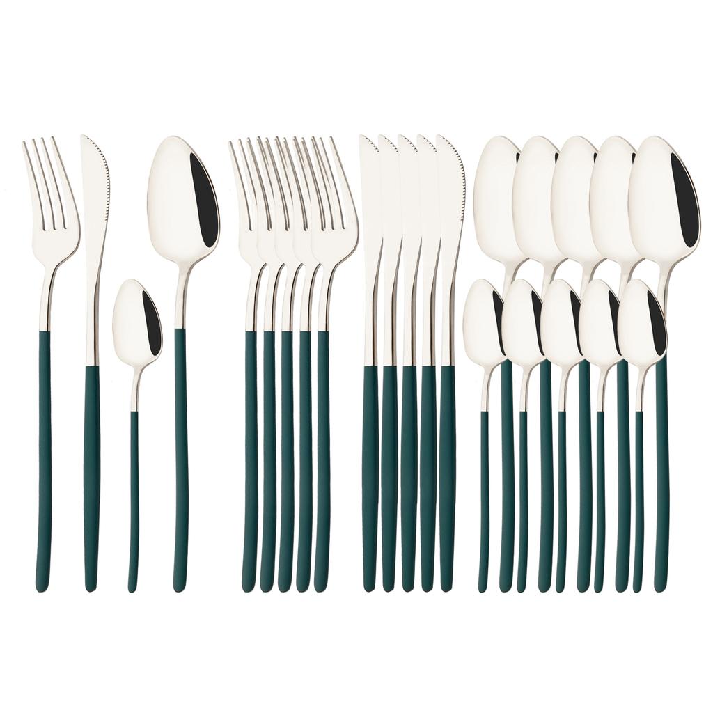 Rainbow 18/10 Stainless Steel Dinnerware Set Kitchen Flatware Tableware Sets Knife Fork Spoon Tea Spoon Cutlery Set Service for 6