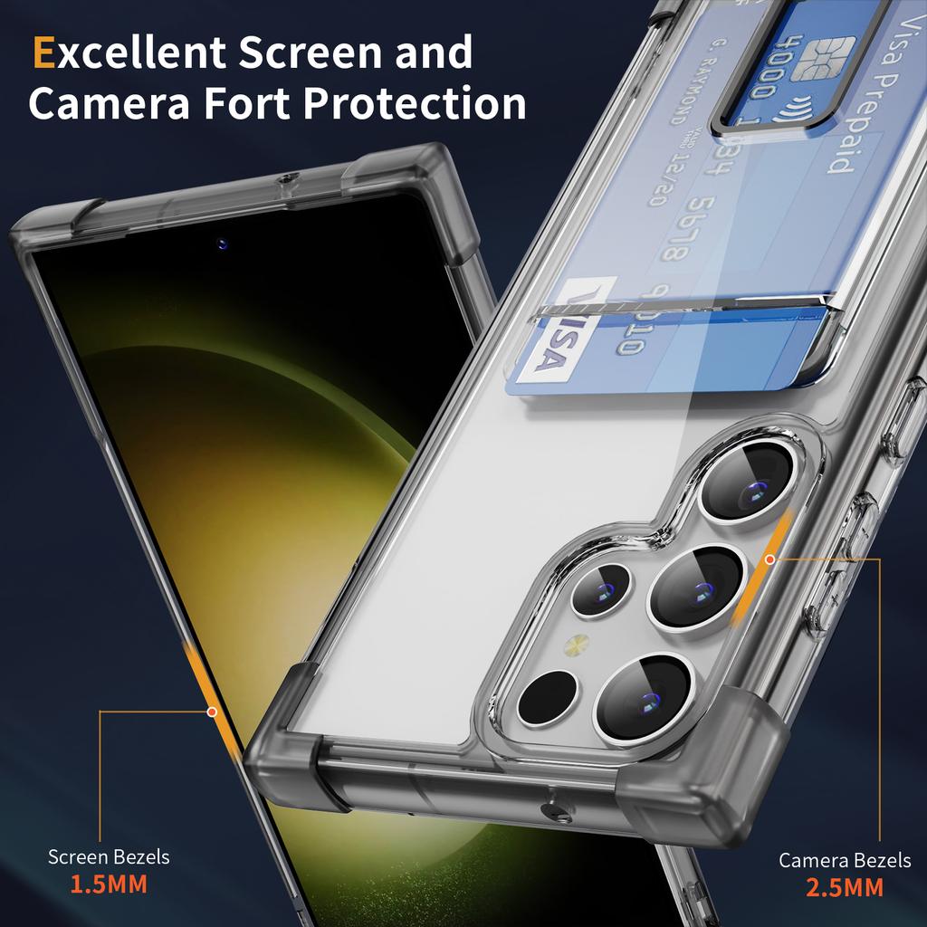 Metal Stand Holder Card Slot Case For Samsung Galaxy S24 S23 S22 S21 Note 20 Ultra S24 Plus Full Clear Airbag Anti-knock Cover