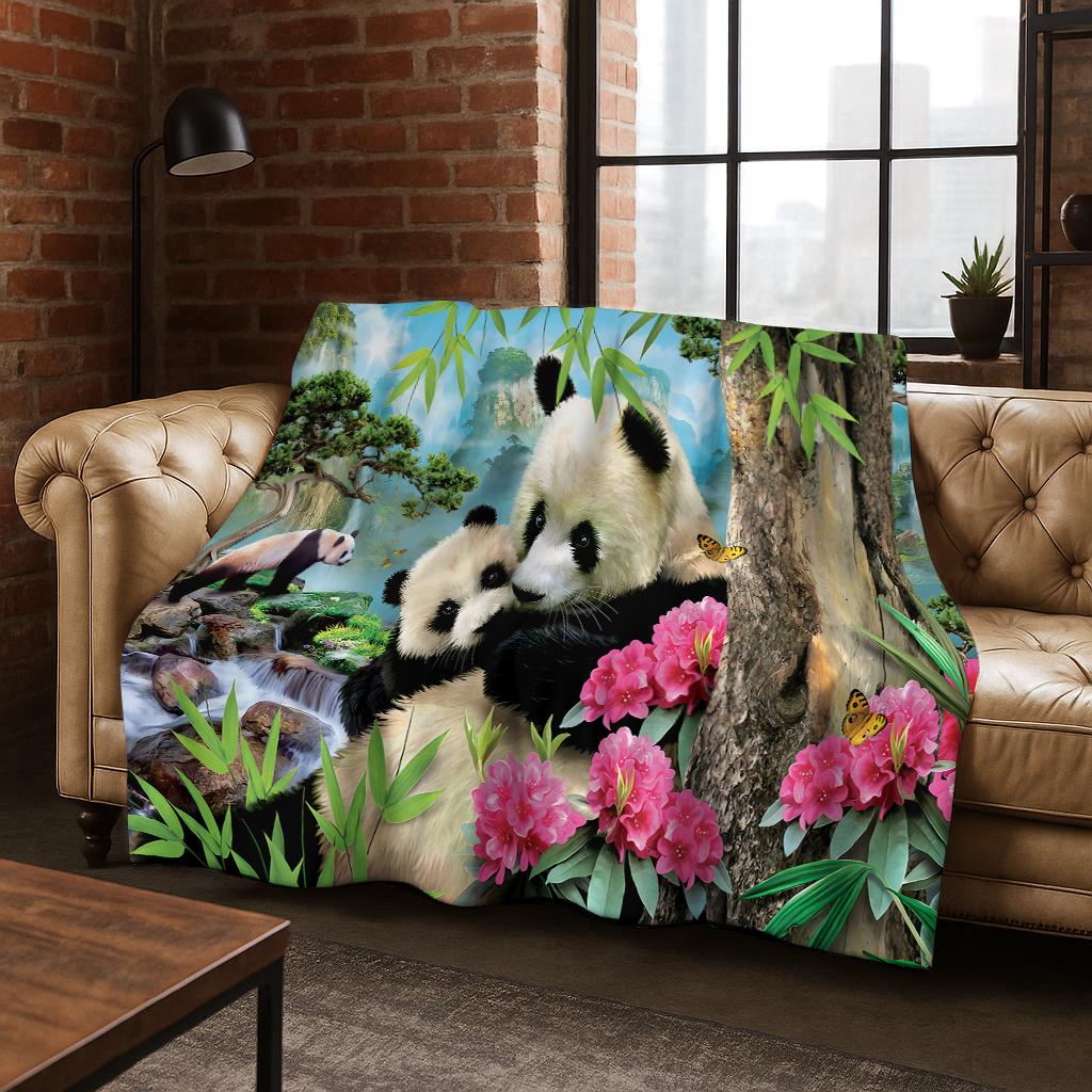 3D Cute Forest Panda Animal Cartoon Flannel Blanket Soft Warm Blanket for Bedroom Living Room Bed Office Travel Camping Picnic
