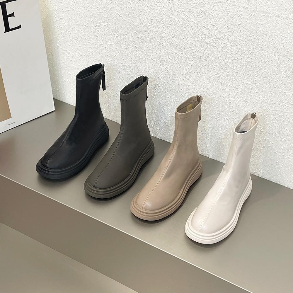 2025 Autumn New Platform Boots Women's Martin Boots White Single Boots Skinny Boots Women's Chelsea Boots Women's Short Boots