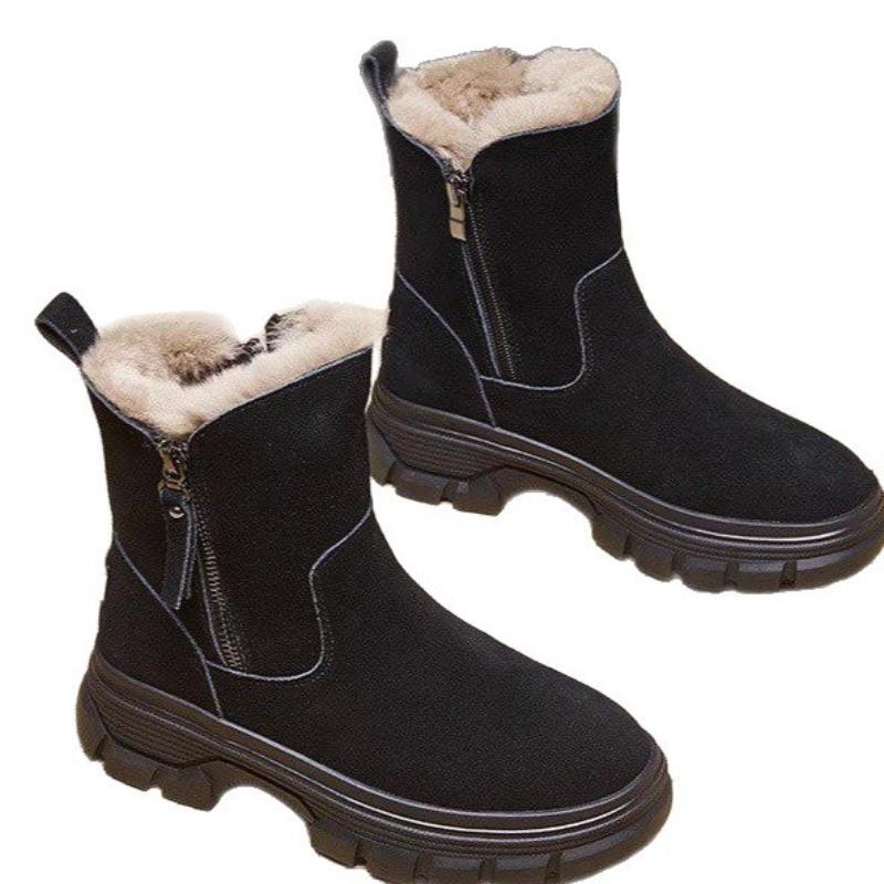 Versatile Shoes with Fleece-lined Short Boots - New Style Snow Boots, Mid-calf Thick Heel, Cotton Boots