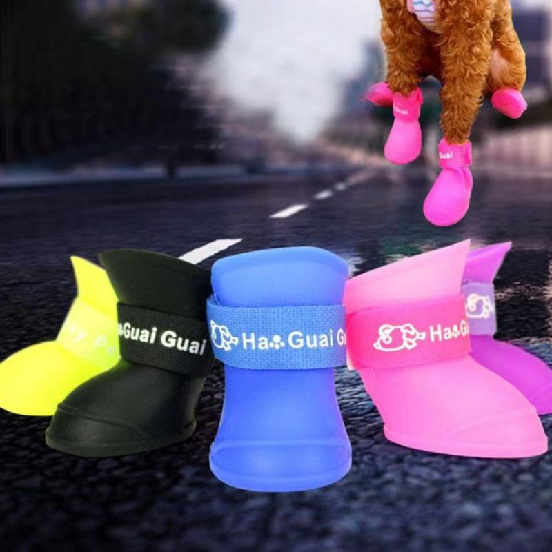4 ks Potřeby pro domácí mazlíčky Psi Kočky Protiskluzové Vodotěsné Boty Jednobarevné Ochranné Boty do Deště Psí Holínky pro Malé Psy Chrání Tlapky Mazlíčků