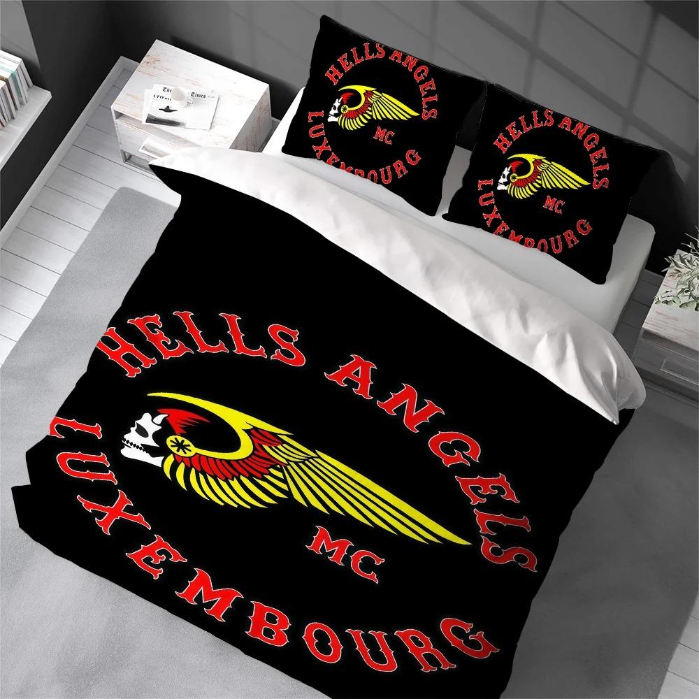 H-Hells Logo A-Angels Bedding Set 3D Print Duvet Cover Set King Queen Twin Size For Adults Motorcycle Enthusiasts Home