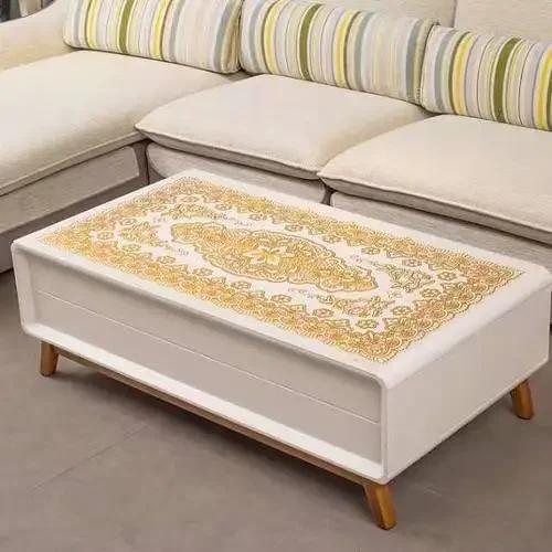 European Style PVC Gilded Table Mat Waterproof Scald Resistant Rectangular Dining Table Cloth Unwashed Plastic Coffee Table Case