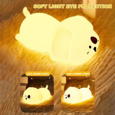 Silicone Night Light with Auto-Off Timer Cute Puppy Design Flicker Free Eye Protection Touch Control LED Bedside Lamp Decoration