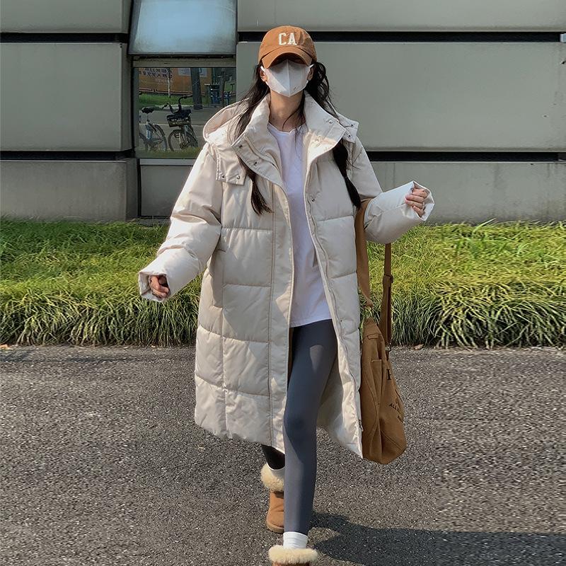 Down cotton jacket women's mid-length over the knee 2025 winter new thickened padded jacket Korean version student cotton jacket