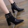 Fashion Boots Women's Autumn and Winter Fashion Pointed Side Zipper High Heel Thick Heel Short Boots Women's Tide