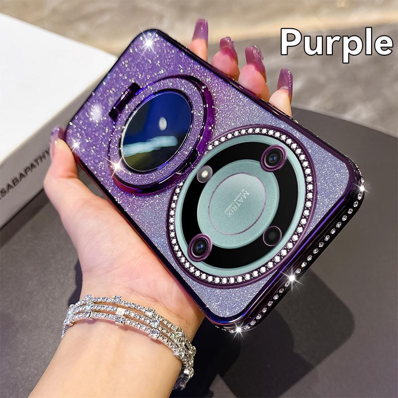 KEYSION Glitter Jewelled Magnetic Phone Case for HONOR X9b 5G X9A 5G Makeup Mirror Stand Shockproof Cover for Magic 6 5 Lite 5G