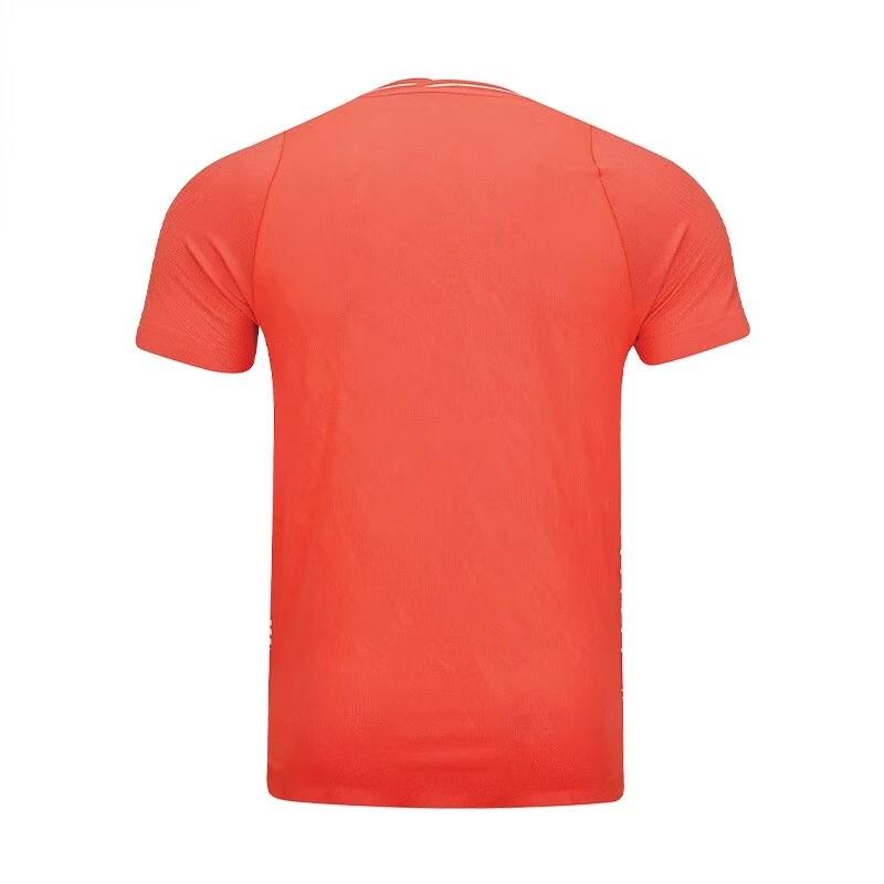 Li Ning Pullover V-Neck Quick-Dry Short Sleeve Badminton Shirt Men Tops Red AAYT581-2