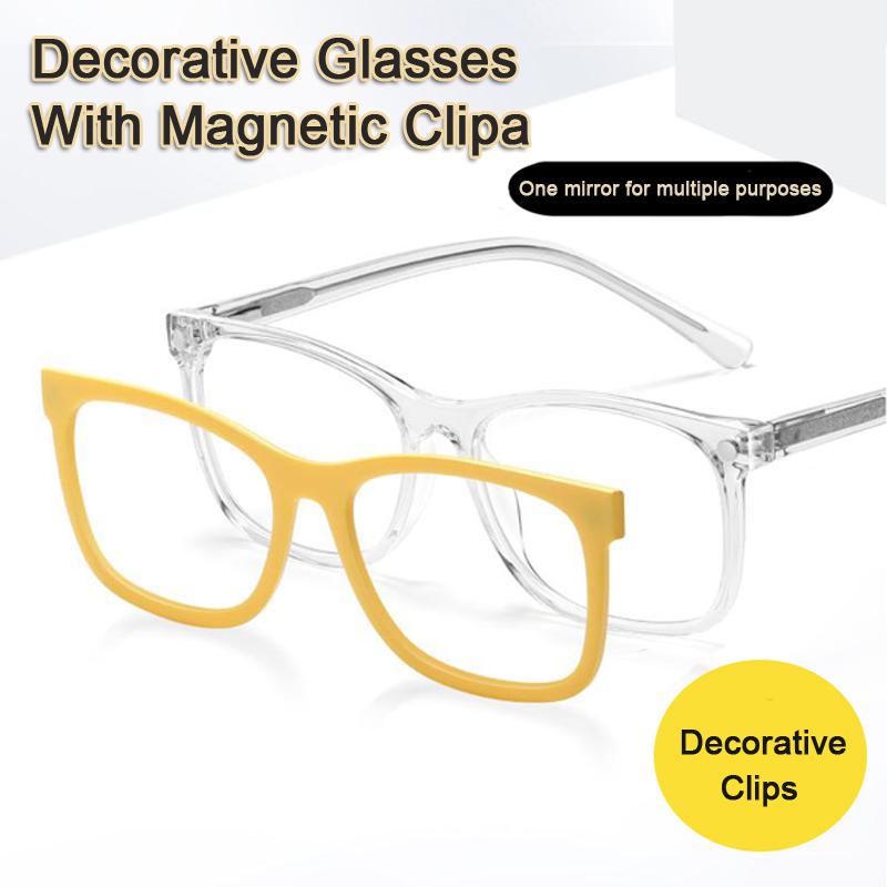 6 in 1 Multi-Color Clip Glasses Anti-Blue Light Fashion Matched With Prescription Glasses Frame Square TR Spring Hinge Glasses