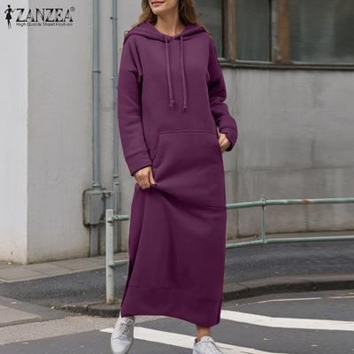 Damen Casual Langarm Herbst Hoodies Sweatshirt Kleid