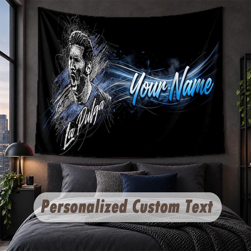 Arazzo Personalizzato con Nome e Testo, Appeso Decorativo da Parete Lionel Messi, Arazzo di Sfondo per Casa Camera da Letto