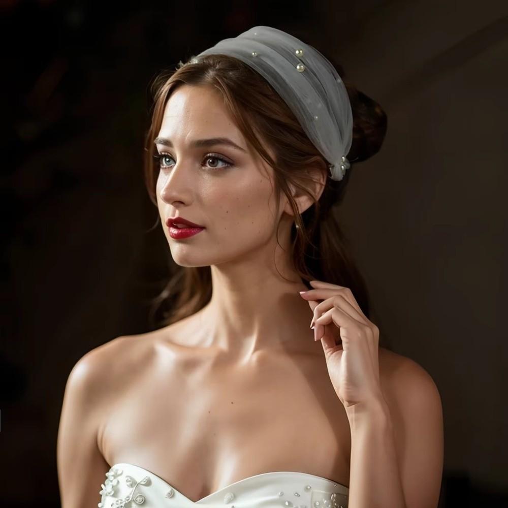 With Clip Brides Hairband Pearl Ribbon Pearl Headband Elegant Detachable Bridal Veil